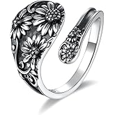 925 Sterling Silver Sunflower Spoon Ring Necklace Flower Thumb Ring Vintage Boho Jewelry Gifts for Women