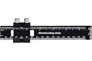 FEYAIM Precision Pocket Ruler,Track Ruler,6 inch Woodworking Ruler,Metric and Imperial Ruler,Standard Metal Ruler,T-Type Scribing Ruler,Aluminum Engineer Scale Ruler with Slide Stops (6 inch)