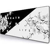 SANWUMIAN Gaming Mouse Pad, Large Mouse Pads for Desk, Non-Slip Rubber Base Mousepad, Keyboard Mouse Mat Desk Pad with Stitched Edges, 31.5x11.8 inch Sakura Death Life Floral