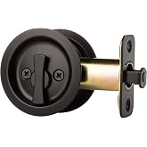 Dynasty Pocket Door Latch, Locking, Flat Black, 2-3/8" Backset | Round Sliding Handle Pocket Door Latch For Bathroom Or Bedroom, Easy Universal-Fit Install, Privacy Locking Passage Pull