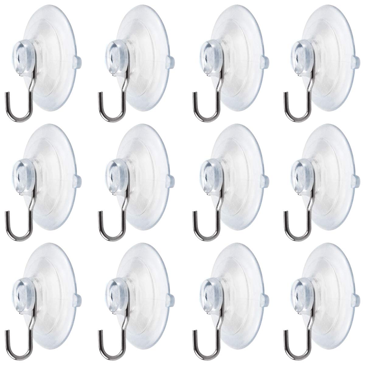Nexxxi 12 Pack 1 3/4 inch Suction Cups with Metal Hooks, Plastic Sucker Wall Hangers for Bathroom Kitchen