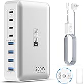 200W Charging Station for Multiple Devices, 8-Port USB C Charger Block Fast Charging, 65W Type C GaN Power Adapter for Cellphones, Tablets, Laptops, Multi Chargers USB Hub Flat Plug