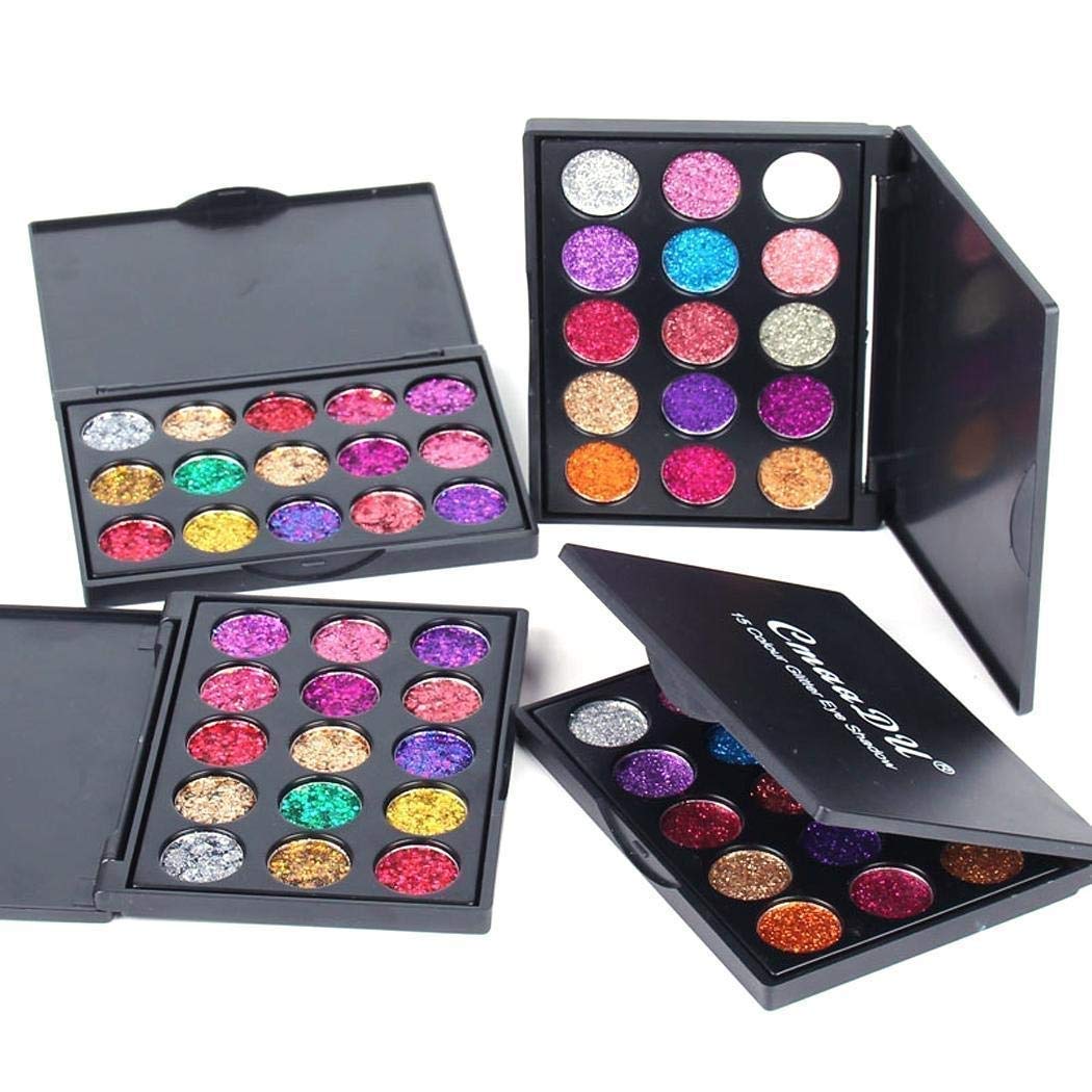Bifast 15 Shades Eyeshadow Palette Shiny and Pigmented Mineral Pressed Powder Glitter Eyes Long Stay On Make Up Eye Shadow Shimmer Palettes (Style 2)