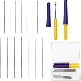Kevvnza 16 Pcs Snag Nab It Tool Set, Snag Repair Needle and Thread Puller for Snags, Fabric Snag Repair Kit with 2 Sizes Knurled Needles and Handle Hooks for Sweaters, Knitted Clothes, Curtains