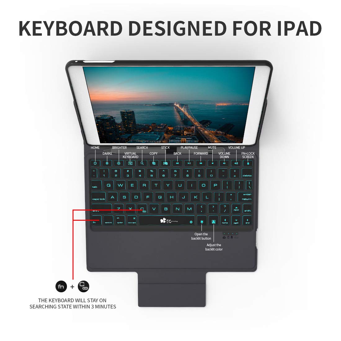 iPad Keyboard Case 9.7 for iPad 2018 (6th Gen) - iPad 2017 (5th Gen) - iPad Pro 9.7 - iPad Air 2 & 1 - Bluetooth Wireless BT 7 Color RGB Backlit & Thin & Light iPad Case with Keyboard, Pencil Holder