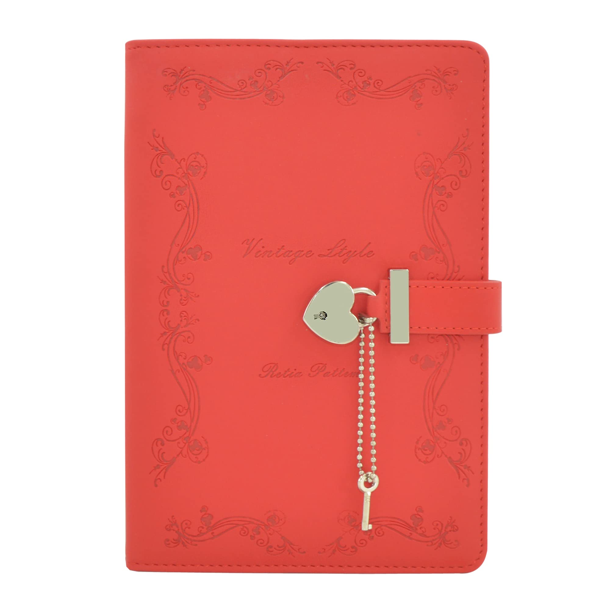 NectaRoy Vintage Lockable Notebook, A5 Travel Journal with Heart-Shape Lock & Key, PU Leather Dairy, 360 Pages Lined Paper, Office School Supplies Student Stationery, Size 5.9" x 8.58"