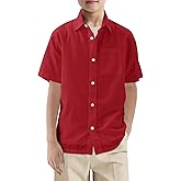 Haloumoning Boys Short Sleeve Button Down Shirt Kids Dress Shirts Formal Uniform Shirt with Pocket 5-14 Years