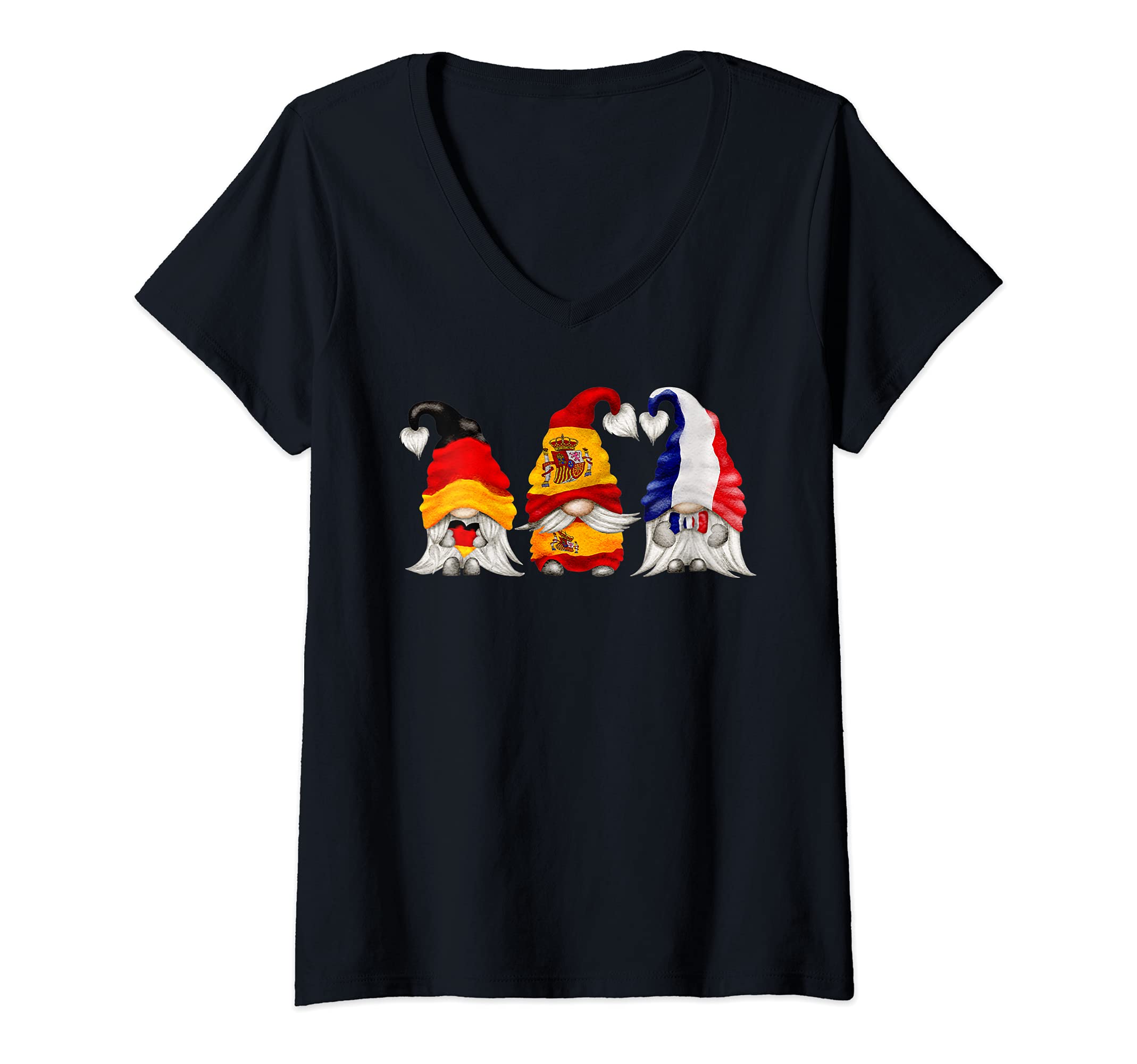 Womens Spain Germany France Gnome V-Neck T-Shirt