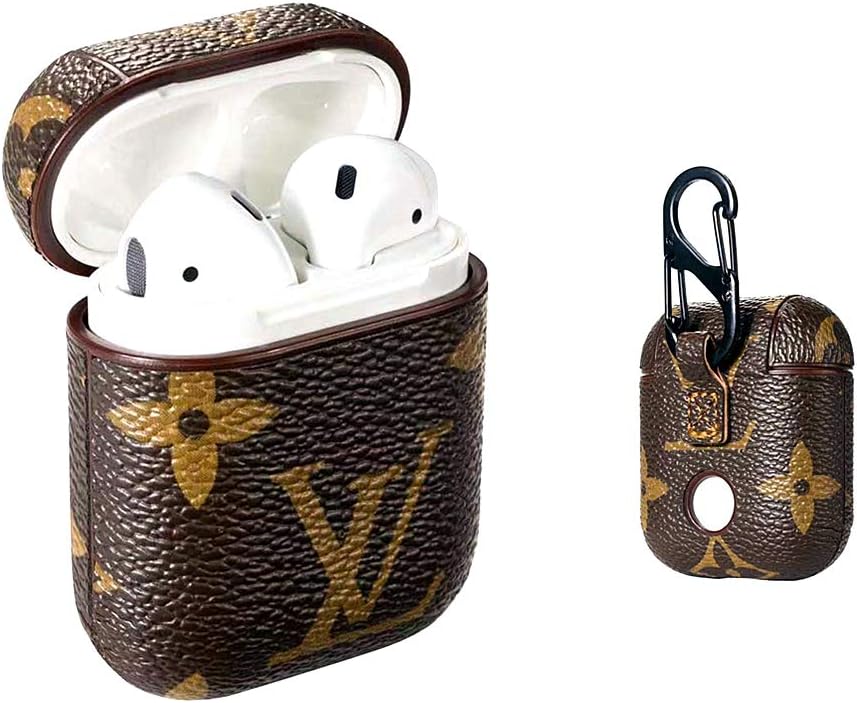 Airpods Luxury Leather Case Cover Come with Keychain Clip, Elegant Character Designer Cute Leather Airpod Skins Accessories Kits Compatible with Airpods 1/2 Wireless Charging Case