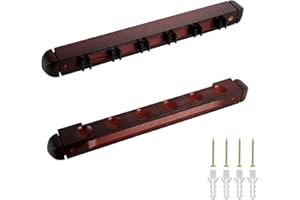 HMQQ 2-Piece Wall Mounted Pool Cue Rack – Solid Wood Billiard Cue Holder for 6 Sticks, Easy Installation(OAK/Black/Mahogany Color)