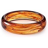 Viva Joya Round Resin Acrylic Bangle Bracelet for Women, Statement Chunky Wide or Slim Plastic Geometric Jewelry, Marble White Brown Teal