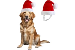WIZ BBQT Large Dog Santa Hat with White Pompom,Adjustable XL XXL Pet Dog Christmas Hat Semi-Padded with Elastic Strap,Golden Retriever Great Dane German Shepherd Christmas Costumes (Large)