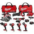 Milwaukee M18 FUEL 18V Lithium-Ion Brushless Cordless Combo Kit with Two 5.0 Ah Batteries, 1 Charger, 2 Tool Bags (7-Tool)