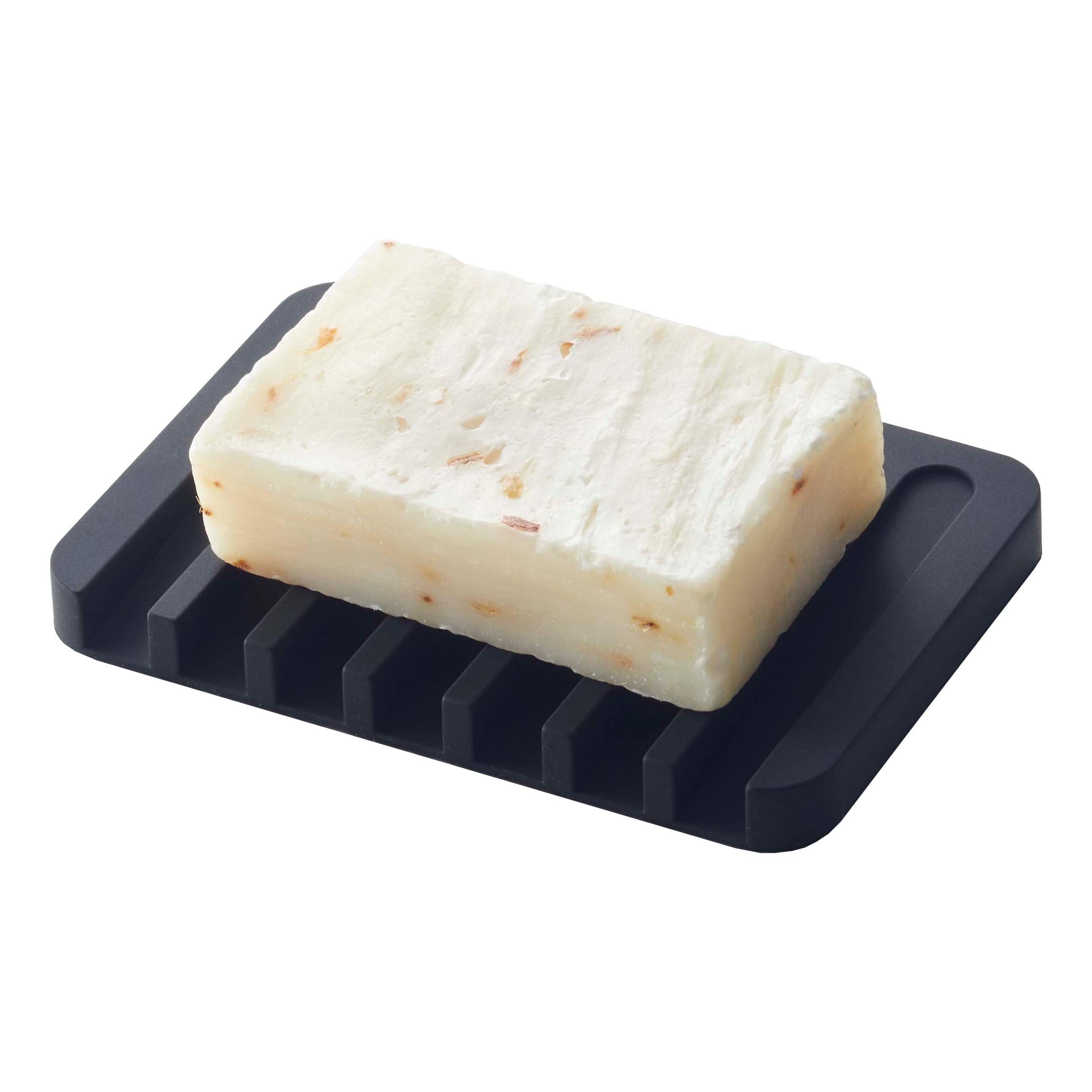 Yamazaki 7398 FLOW Silicone Soap Tray, black, Silicone, Minimalist, 11.5 x 8 x 1 cm