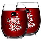 Let It Snow Christmas Wine Glass, 15 Oz Funny Stemless Wine Glasses for Women Friends Men, Gift Idea for Christmas Wedding Pa
