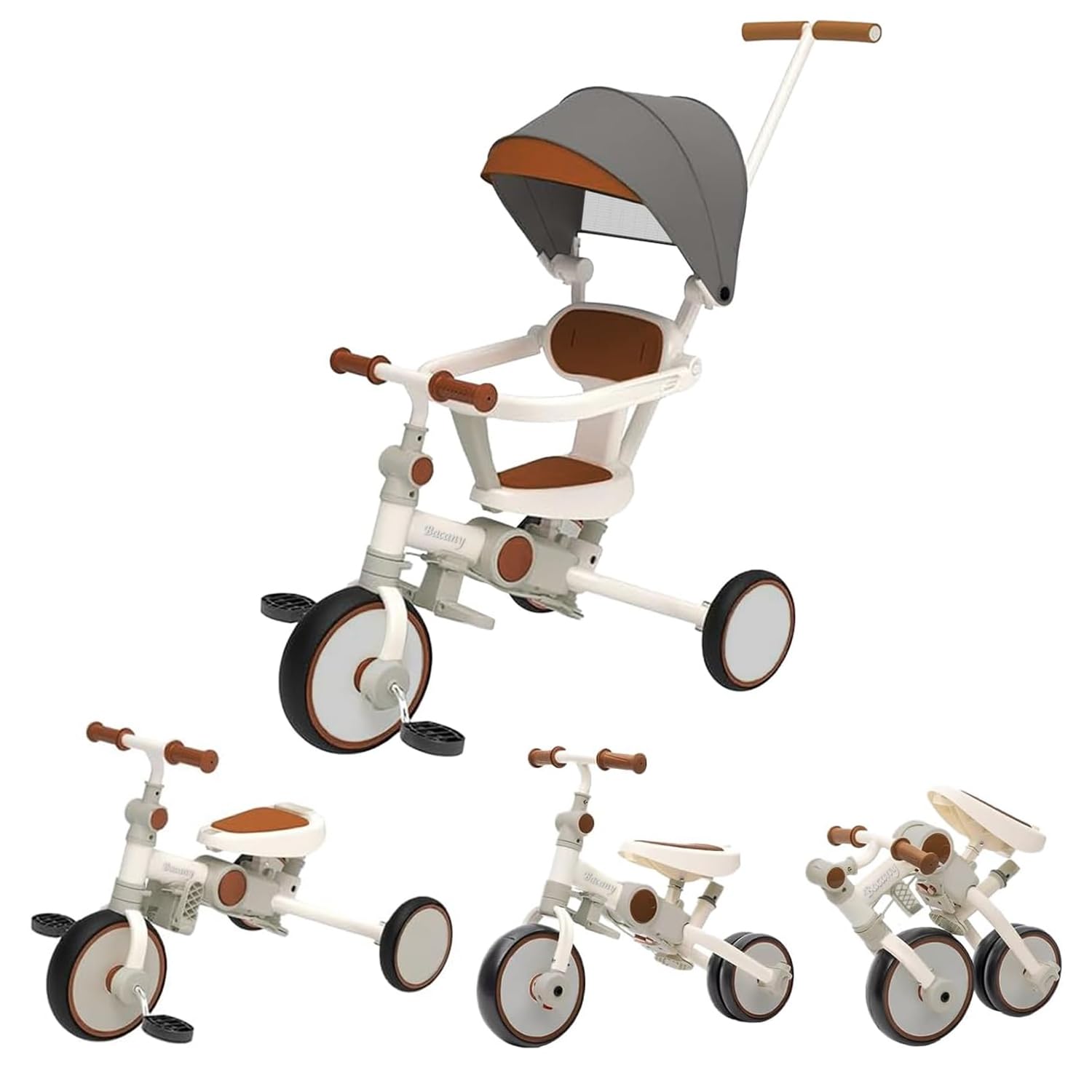 アオルトド 子供用三輪車 7in1 ランニングバイク バランスバイク 折りたたみ 押し棒付き ペダル付き サンシェード付き 組み立て簡単 超軽量 乗用玩具 機能満載 アウトドア＆室内兼用 1～6歳 おもちゃ プレゼント ホワイト商品画像