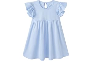 pureborn Baby Toddler Girl Dress Solid Short and Long Sleeve Ruffle Cotton Playwear Dresses 0-5T