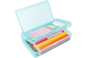 DANRONG Plastic Pencil Box, Large Capacity Pencil Case, Pencil Boxes Double Layer for Kids Adults,Colored Pencil Case,Hard Crayon Box Storage with Snap-Tight Lid for School Office Supplies(Light Blue)