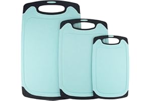 Klex EcoWheat Cutting Board for Kitchen (Set of 3), BPA Free Food Safe Wheat straw PP material, 3 Piece Chopping Boards Set, Dishwasher Safe, Juice Groove Non-Slip Design with Easy Grip Handle, Blue