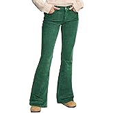 Flamingals Women's Mid Rise Corduroy Flare Leg Pants Elastic Dress Pants with Pockets Trouser Jeans