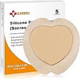 Carbou Silicone Sacrum Foam Dressing, 9''x9''(23cm x23cm) Bordered Adhesive Sacral Foam Dressing,Soft Bed Sore Bandages,Wound Care Products,Box of 5 Dressings