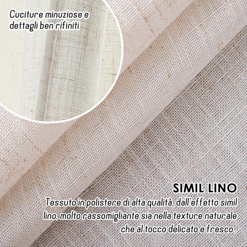 GIRASOLE HOME Pair of Crete Semi Filtering Curtains in Natural Faux Linen 2 Panels 55 x 220 cm with Pocket