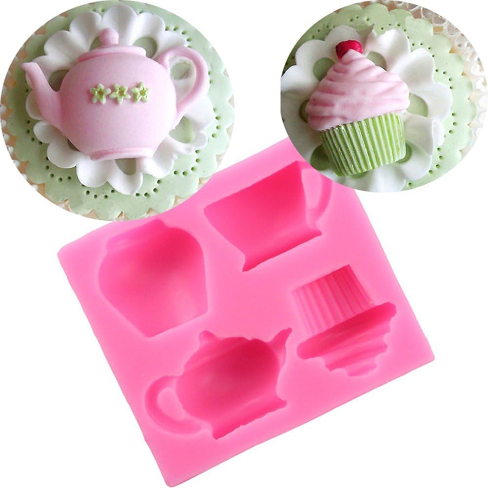 1xToruiwa Silicone Mold Cake Mold Tea Cup Tea Pot Tea Set 3D Fondant