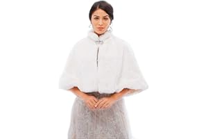 Yalice Women's Wedding Faux Fur Shawl and Wrap Bridal Fur Stole Cape Fur Scarf for Bride and Bridesmaids