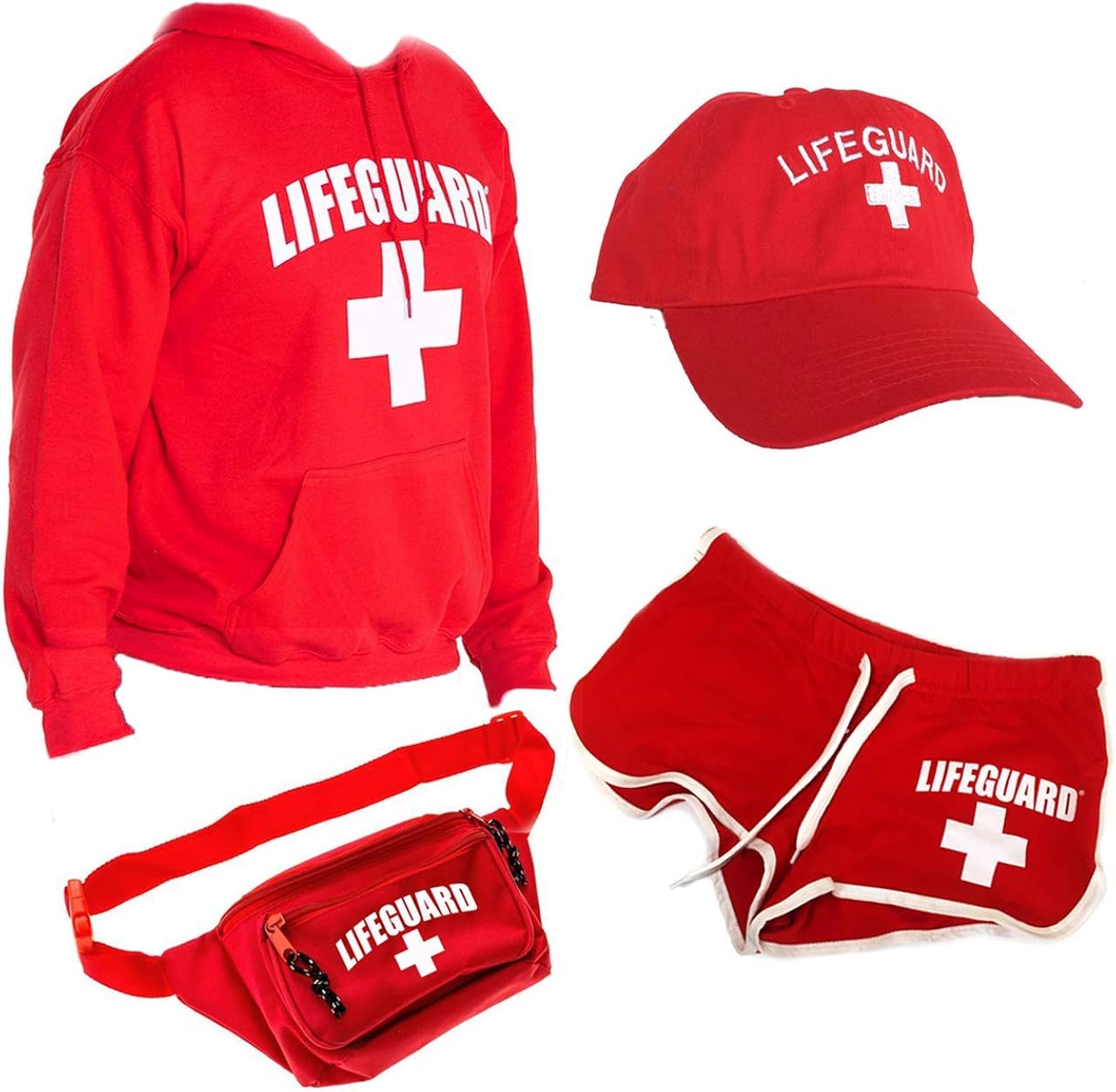 Amazon Com Lifeguard Officially Licensed Women Ladies Halloween Costume Bundle Pack Hat Shorts Hoodie Fanny Pack Clothing