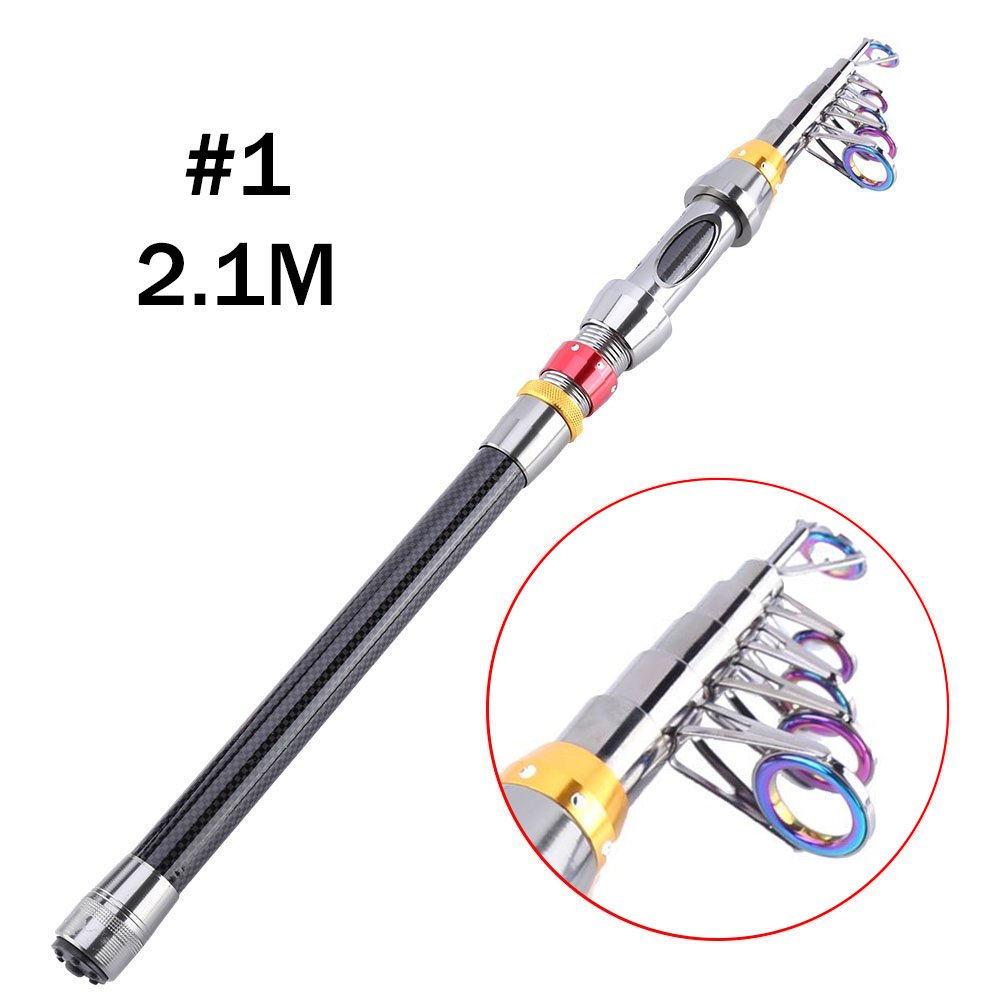 VGEBY Telescopic Fishing Rod Retractable Fishing Pole Rods Saltwater Carbon Fiber Portable Hard Fishing Pole (2.1M)