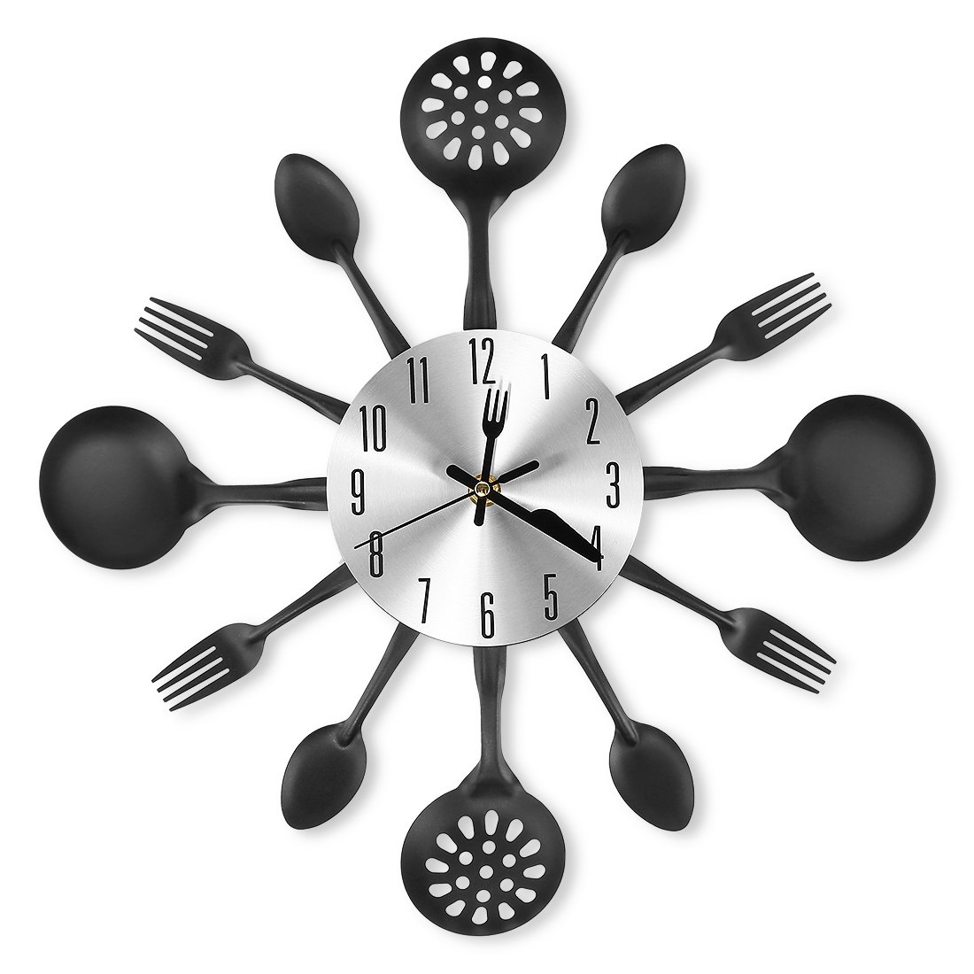 CIGERA 14" Kitchen Cutlery Wall Clock with Forks and Spoons for Home Decor,Black