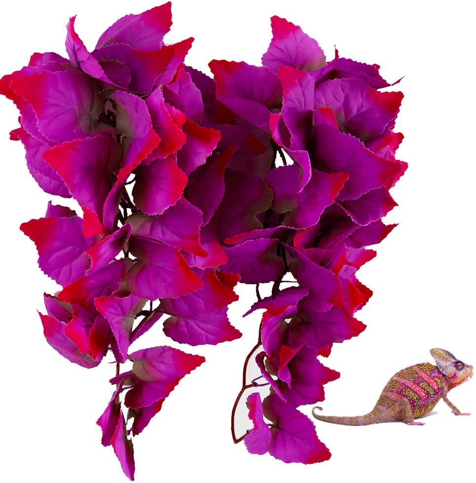 Abizoo 2 Pack Hanging Silk Terrarium Pink Leaves Décor, Terrarium Plants for Reptiles, Amphibians, Small Animals