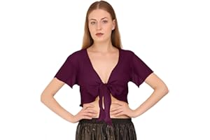 Indian Trendy Women's Chiffon Short Sleeve Tie Top Choli Blouse Belly Dance Gypsy Tie Front Cardigan Tops