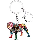 WEVENI Enamel Alloy Old English Bulldog Keychain Accessories Pet Dog Jewelry for Women Girls Wallet Backpack Charms Gifts