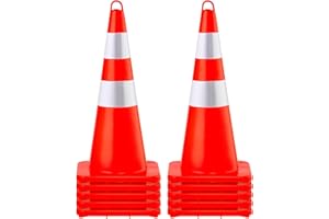 VEVOR Safety Cones, 10PCS 28" Traffic Cones, PVC Orange Construction Cones, 2 Reflective Collars Traffic Cones with Weighted 