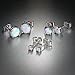VOLUKA Opal Stud Earrings 18K White Gold Plated for Womens Sensitive Ears 3 Pairs 3/5/7mm