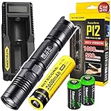EdisonBright NITECORE P12 1000 Lumens CREE LED Tactical Flashlight w/Niteocre UM10 USB Charger, Nitecore NL186 2600mAh Rechargeable 18650 Battery and 2 X CR123A Lithium Batteries Bundle