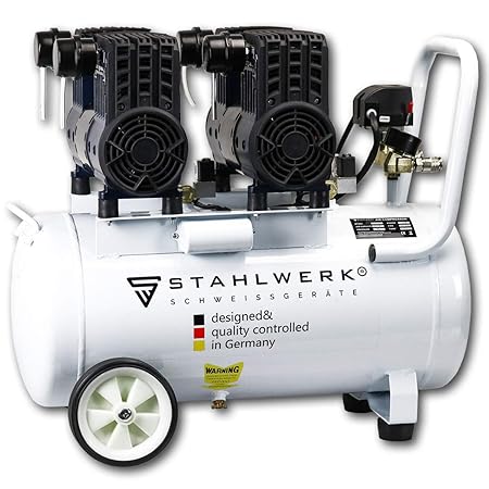 STAHLWERK Druckluft Flüsterkompressor ST 558 pro - 55L Kessel, 8 Bar, ölfrei, 240L/Min, sehr leise, sehr kompakt, weiß, 5 Jah