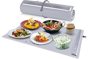 KINGMING Electric Warming Trays for Food, Foldable & Portable Warming Tray with Silicone Nano-Material, Full-Surface Heating Mat with Adjustable Temperature, Versatile Food Warmers for Buffets Potluck Party.