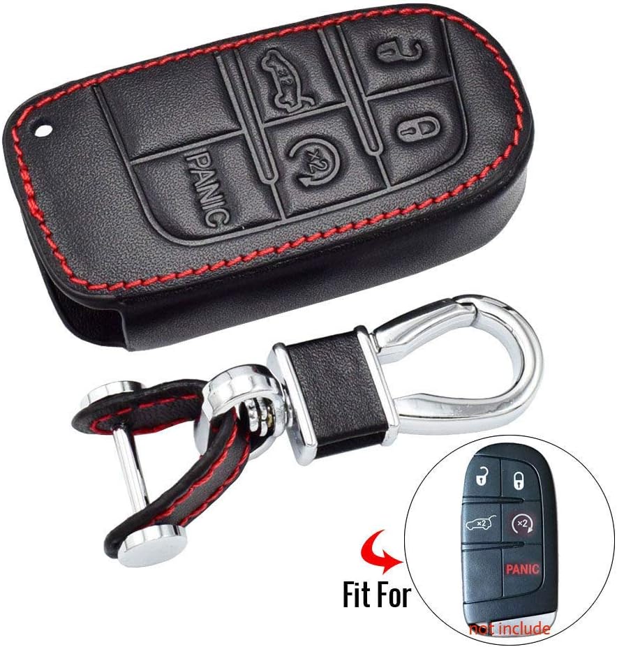 HAKFV Car key cover Leather Car Key Case For Dodge Charger Dart Challenger Durango Jeep Grand Cherokee Chrysler 300 Fiat Remote Cover,b