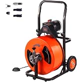 VEVOR Drain Cleaner Machine 100FT x 3/4 Inch Auto Feed Sewer Snake Auger | For 4" to 8" Pipes Clogs Clearing, Solid Core Cable, 4 Interchangable Cutters, Air-activated Foot Switch