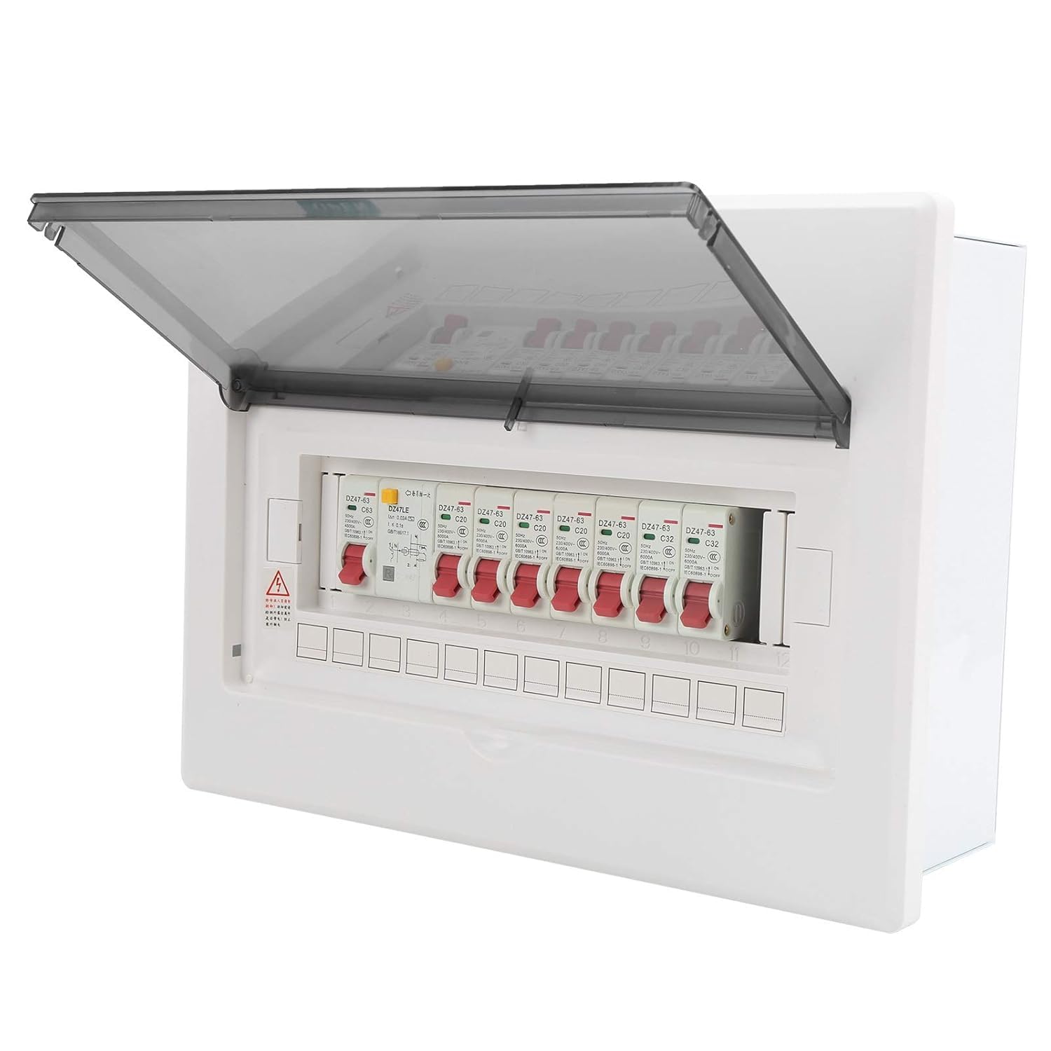 7 Way Consumer Unit Circuit,Thickness Gauge Metal Thickness Gauge Breaker Panel Circuit Breaker Box Board Mini Leakage Circuit Breaker with 1P Switch 63A