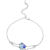 AOBOCO I Love You Jewelry - Sterling Silver Blue Purple Love Heart Bangle Bracelet Embellished with Crystals from Austria, Fine Anniversary Birthday Jewelry Gifts for Women