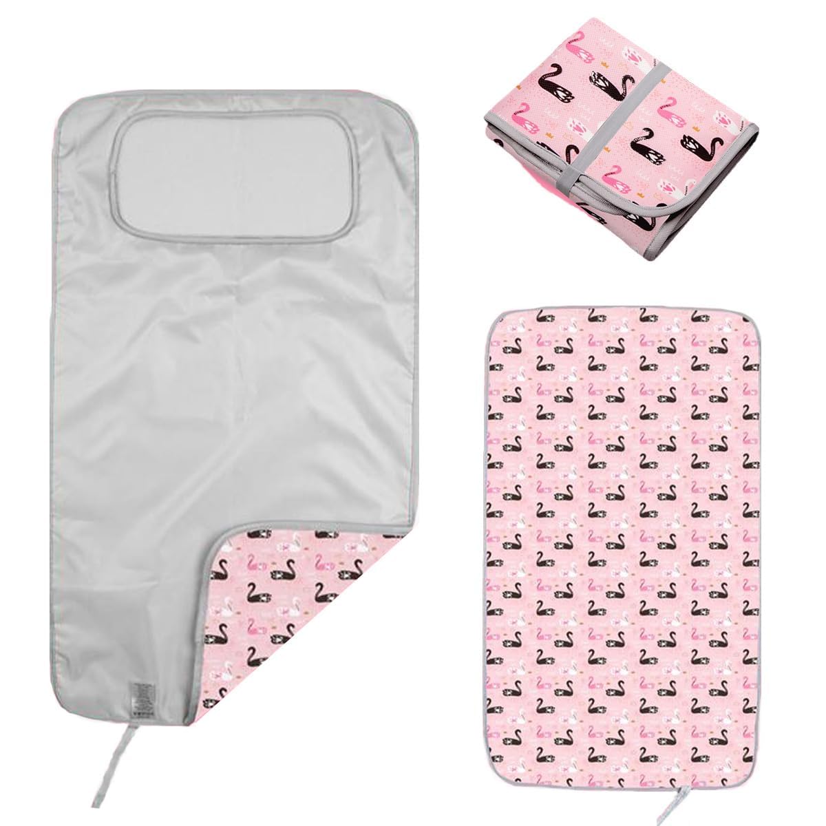 HAMUR HOME Premium Foldable Changing Mat Waterproof 40 x 70cm Reusable Baby Changing Mat Travel, Toddler Diaper Changing Mats, Machine Washable (Swan)