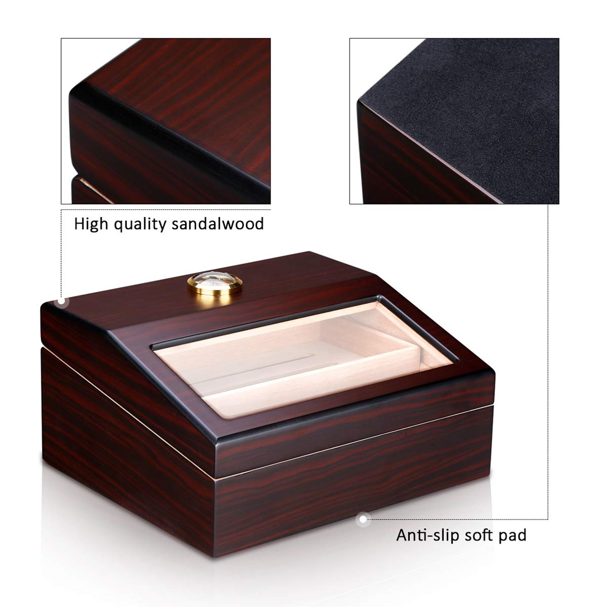 Humidor Cigar Humidor FLOUREO Wooden Luxury Double Moisturizing Cigar Box with Built-in Humidifier and Hygrometer Two-Layer Humidor Holds 50 to 60 Cigars