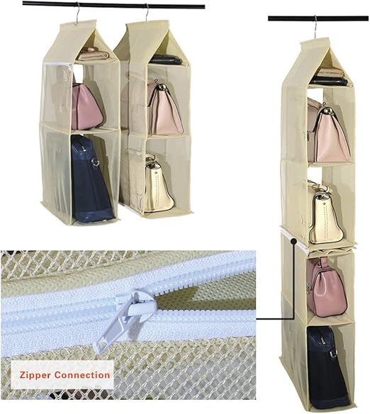 Amazon Co Jp Kdm クローゼット吊り下げ収納 バッグ収納 バッグ収納ラック カバン収納 吊り下げ バッグ収納袋 4段式 服 ファッション小物