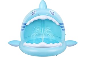 FLYBOO Baby Pool,Shark Splash Toddlers Swimming Pool with Canopy,Portable Inflatable Kiddie Paddling Pool with Water Sprinkler,45’’ Indoor&Outdoor Water Game Play Center for Kidss