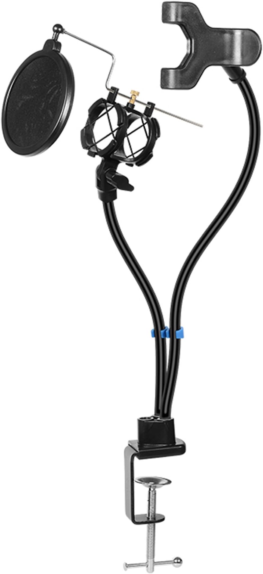 Tspkey Desktop Mic Stand with Cell Phone Desk Holder and Microphone Pop Filter