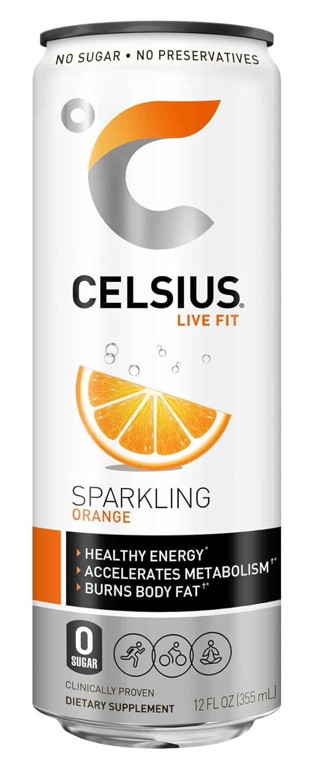 CELSIUS Sparkling Orange Fitness Drink, Zero Sugar, 12oz. Slim Can (Pack of 12) : Bottled Iced Tea Drinks : Grocery & Gourmet Food