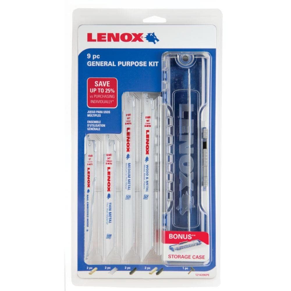 LENOX Tools General Purpose Reciprocating Saw Blade Kit with Bonus Storage Case, 9-Piece Set
